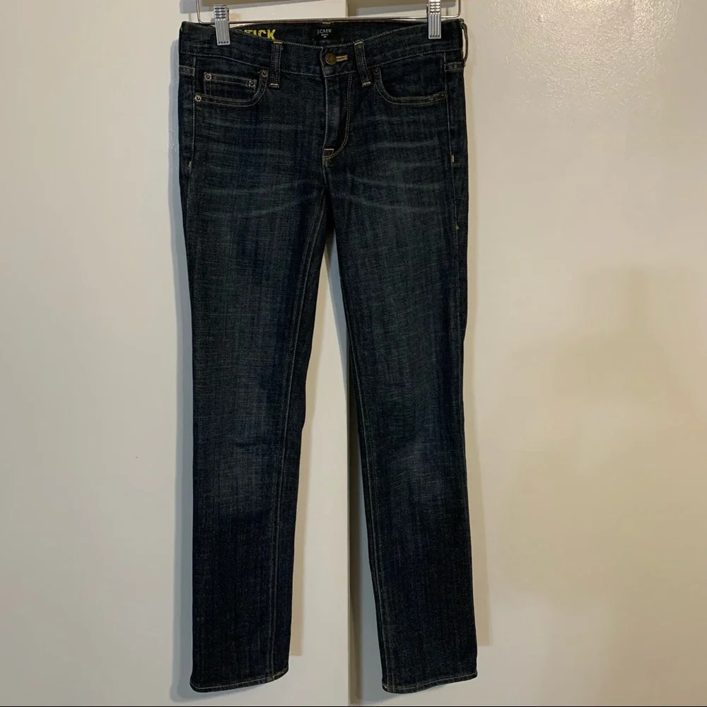 J. Crew stretch 26S matchstick whiskered denim jeans straight leg cotton blend